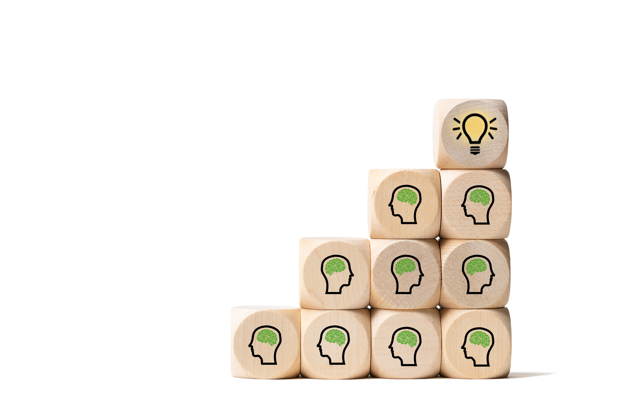 many people together having an idea symbolized by icons on cubes